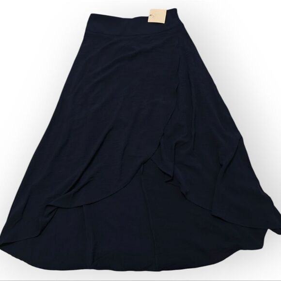 NWT BY DESIGN Blue Midi A-Line Skirt with Asymmetrical High-Low Hem SZ L - Picture 3 of 8